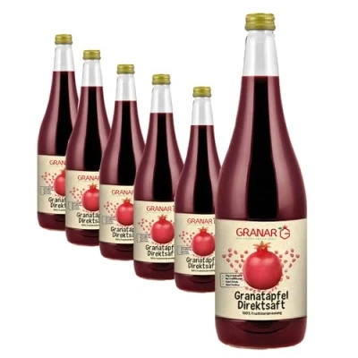 Afbeelding van Granar 6 x 1 liter granaatappel direct sap uit granaatappelpitten, natuurlijke troebel, koudgeperst, ongefilterd, 100% granaatappelsap