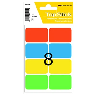 Afbeelding van TopStick 1348 huishou etiketten (26 x 40 mm, 5 velles, papier, mat) zelfklevend, permanente klevende multifunctionele voor handschrift, etiketten, kleurrijk