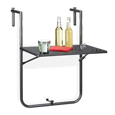 Afbeelding van Relaxdays balkontafel inklapbaar zwarte klaptafel hangtafel balkon tafel rotan look