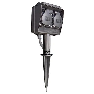 Afbeelding van Tuincontactdoos met 2 stopcontacten, grondpen &amp; mechanische 24 uurs timer IP44 Spatwaterdicht Kabellengte 3 meter
