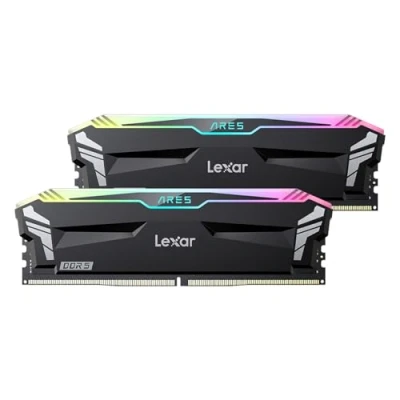Afbeelding van Lexar ARES RGB DDR5 RAM 32GB kit (2 x 16GB) 7200MHz, 288 pins UDIMM desktopgeheugen, pc computergeheugen voor XMP 3.0/AMD EXPO, DRAM ondersteund door SK hynix, CL34 42 84, 1.4V (LD5U16G72C34LA RGD)
