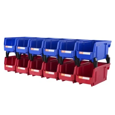 Afbeelding van VEVOR set van 12 zichtbare opbergdozen, stapeldozen, blauw/rood