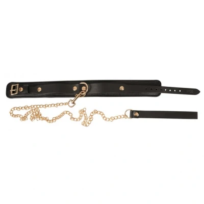 Afbeelding van Leren Halsband met Lijn en Polsband Zwart*