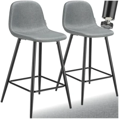 Afbeelding van tectake® Set van 2 Barkrukken Willow Gestoffeerde Barkruk met rugleuning Barstoelen Ergonomische Barstoel voetensteun Eetkamerstoel geweven stoffen bekleding Stevige stalen poten antislip vloerbescherming Donkergrijs/Zwart