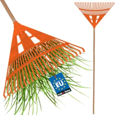 Afbeelding van KOTARBAU® Robuuste hark grootte mm met steel bladborstel bladhark waaierbezem bladveger bladwaaier bladbreker kunststof oranje (610 mm)
