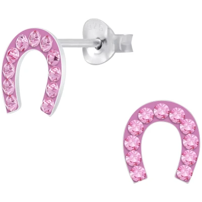 Afbeelding van JoyS Zilveren hoefijzer oorbellen kristal roze 8 mm