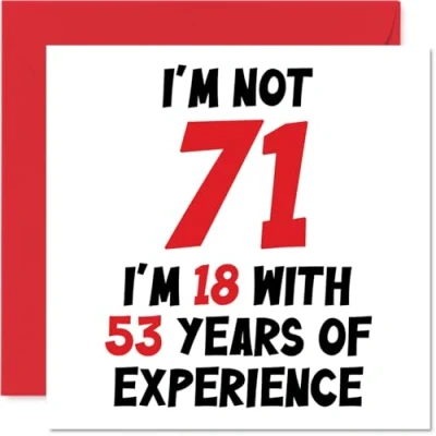 Afbeelding van 71e verjaardagskaart voor vrouwen mannen niet 71 ik ben 18 met 53 jaar ervaring grappige eenenzeventigste gelukkige mama papa opa oma, 145 mm x humor grap wenskaarten