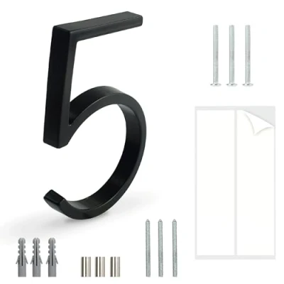 Afbeelding van HASWARE drijvend huisnummerbord 5 inch (12 cm) moderne deurnummers bewegwijzering plaque straat huisadresnummers (zwart, 5)