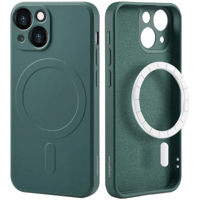 Afbeelding van Apple iPhone 13 Mini MagSafe Hoesje Siliconen en TPU (zacht) iMoshion Softcase/Backcover Donkergroen Telefoonhoesje