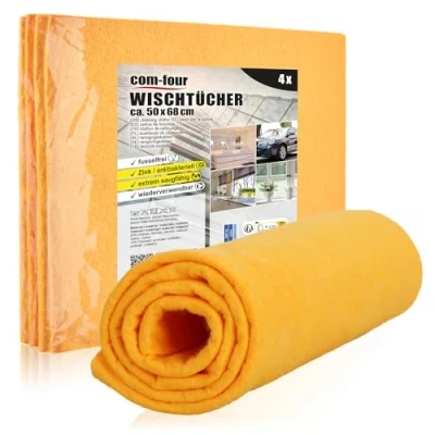 Afbeelding van com four® 4x professionele doekjes, extreem absorberende poetsdoeken, autopoetsdoeken, herbruikbare doeken wasbaar, pluisvrij (50x68 4 stuks oranje)