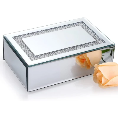 Afbeelding van Sechteck Sieradendoosje van glas met deksel spiegelgals sieradendoos sieradenkoffer voor sieraden cadeau Moederdag bruiloft zachte nachten (zilver)