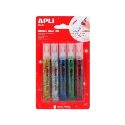 Afbeelding van Apli Kids glitterlijm, blister met 5 tubes van 13 ml in geassorteerde