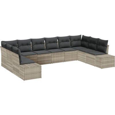 Afbeelding van vidaXL 10 delige Tuin Sofa Set met Kussens Lichtgrijs Poly Rattan
