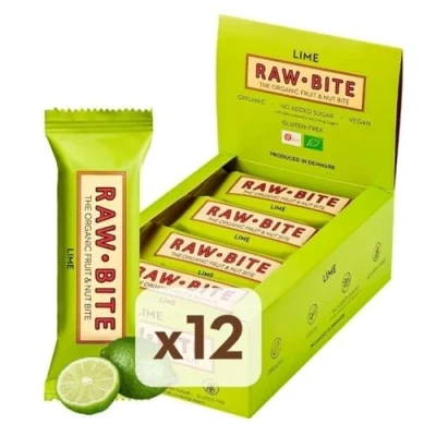 Afbeelding van RAWBITE Lime in de doos van 12 stuks, veganistisch, glutenvrij en zonder toegevoegde suiker, biologische fruit notenreep met limoensap (12 x 50 g)