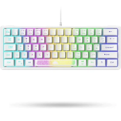 Afbeelding van 60% Compact Gaming Wit Keyboard, USB Wired Membraan Mini Toetsenbord Met 62 Toetsen, Mechanisch Voelen Keycaps, Optisch Chroma RGB Verlichting, Ultra light, UK Layout, PC Laptop Computer Mac