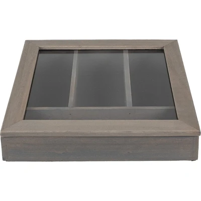 Afbeelding van Clayre &amp; Eef Bestekbak 30x30x8 cm Grijs Hout Glas Vierkant Bestekhouder