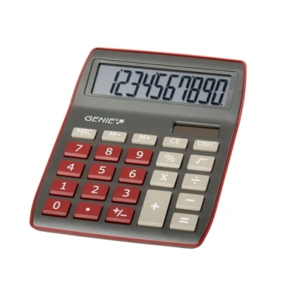 Afbeelding van Genie 840 DR 10 cijferige bureaureken; dual power (zonne energie en batterij); compact design; donkerrood