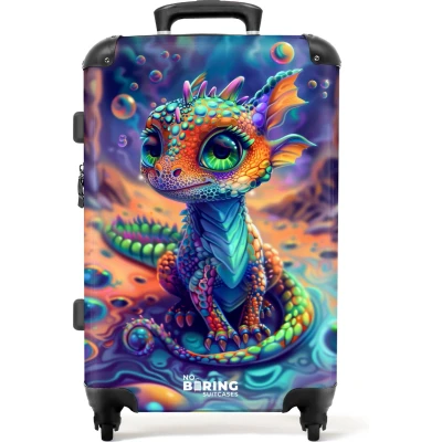 Afbeelding van NoBoringSuitcases.com® Koffer groot Rolkoffer lichtgewicht Kleurrijk draakje in fantasiewereld Reiskoffer met 4 wielen Grote trolley XL 20 kg bagage