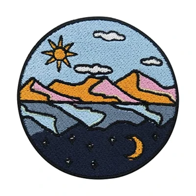 Afbeelding van Tag &amp; Nacht Spiegel meer patch om op te strijken, zon maan patches, vintage strijkplaatje, bergopstrijkbaar, Finally Home