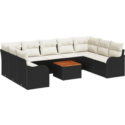 Afbeelding van vidaXL 10 delige Tuin Sofaset met Kussens Zwart Poly Rattan Acacia