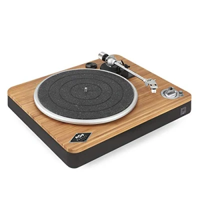 Afbeelding van House of Marley Roer It Up Draadloze draaitafel Duurzaam vervaardigde bamboe recordspeler, Bluetooth koppeling, gerecyclede terugspoeling stof, USB naar PC/Mac opname, stofhoes bamboe/zwart