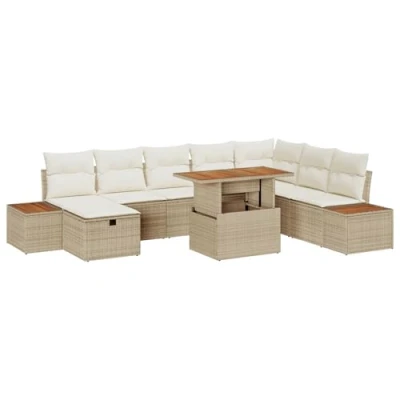 Afbeelding van vidaXL 9 delige Tuin Sofa Set met Kussens Beige Poly Rattan Acacia