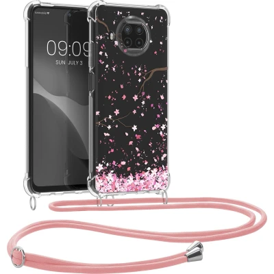 Afbeelding van kwmobile telefoonhoesje geschikt voor Xiaomi Mi 10T Lite Hoesje met telefoonkoord Back cover smartphone Case in poederroze / donkerbruin transparant