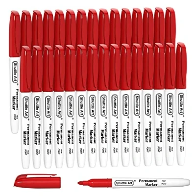 Afbeelding van Shuttle Art rode permanente markers, 30 stuks fijne punt inkt marker pennen, werkt op kunststof, hout, steen, metaal en glas voor Doodling, kleuren, markering kantoor schoolbenodigdheden