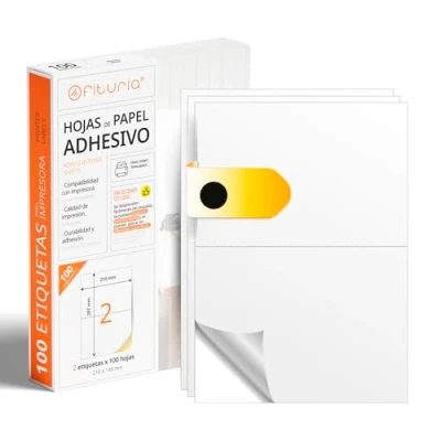Afbeelding van OFITURIA Wit kleefetiket (A4) stickerpapier om te printen, verpakking 100 vellen met permanente en eenvoudige sticker (100 vellen, A5)
