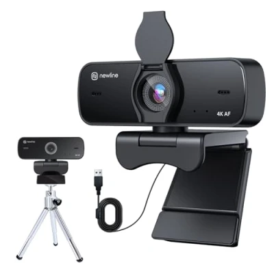 Afbeelding van N newline PC webcam 4k/30fps met 2 microfoons ruisonderdrukking, autofocus, lichtcorrectie, privacy sluiter en statief, USB 2.0 UHD voor Mac desktop Skype streaming