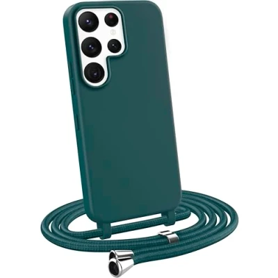 Afbeelding van MyGadget Hoesje met sleutelkoord voor Samsung Galaxy S22 Ultra siliconen telefoonhoesje crossbody nekhouder koordriem draagriem bescherming touw in donkergroen