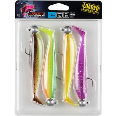 Afbeelding van Fox Rage Zander Pro Shad Loaded UV Mixed Colors (4 pcs) 12cm Jig Head 12g Haak 4/0