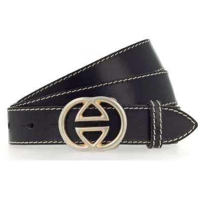 Afbeelding van Vanzetti Leren Riem Leather Buckel Belt W95 Black Zwart