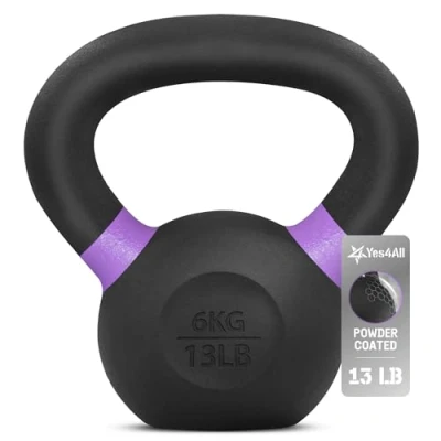 Afbeelding van Yes4All Kettlebell met poedercoating van gietijzer, enkelvoudig, paars, 6 kg, krachttraining, kettlebells, gewichtenset voor training het hele lichaam, thuisgym