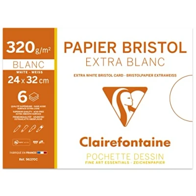 Afbeelding van Clairefontaine 96370C Bristolkarton, map, 24 x 32 cm, 320 g, 6 vellen, wit