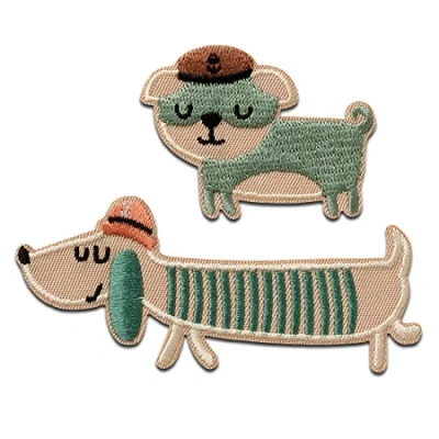 Afbeelding van Mono Quick Honden maritiem 2 stuks dier Lapjes Appliqués overdrukplaatjes Applicaties opnaaien opstrijken Lap Patches, Maat: 4 x 9,4 cm