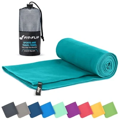 Afbeelding van Microvezel handdoeken compact, ultralicht &amp; sneldrogend handdoek de perfecte sporthanddoek, strandlaken en reishanddoek (80x160cm 1 stuk, petrol)