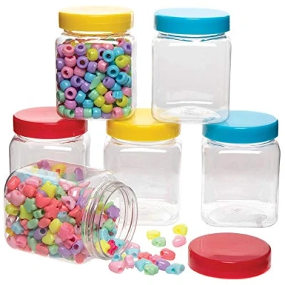 Afbeelding van Baker Ross AX111 Opbergpotten Set van 6 stuks, met gekleurde deksels, voor kinderkunst en knutselprojecten