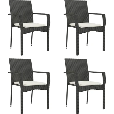Afbeelding van Tuinstoelen 4 st met kussens poly rattan zwart