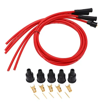 Afbeelding van Bougie bougiekabelset, Bougiekabel Set Rood High Performance Silicone 1m Auto Ontstekingskabel voor 4 Cilinder Automobiel 8mm