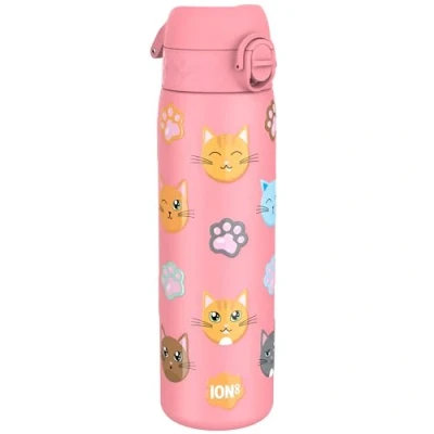 Afbeelding van ION8 Vacuüm Geïsoleerde Stalen Waterfles, 500 ml/18 oz, Lekvrij, Makkelijk te Openen, Veilige Vergrendeling, Vaatwasserbestendig, Past in Bekerhouders, Draaghendel, Krasbestendig, Reliëfprint, Katten