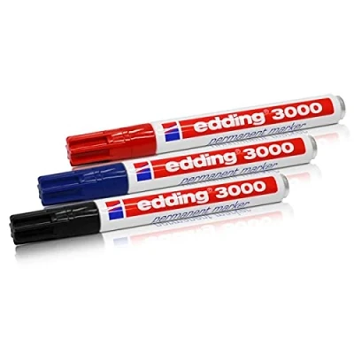 Afbeelding van Edding Permanent marker 3000 1, 5 3, 0 mm set van 3 SW, rood, blauw