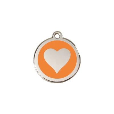 Afbeelding van Heart Orange roestvrijstalen hondenpenning small/klein dia. 2 cm RedDingo