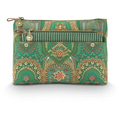 Afbeelding van Pip Studio Caryn Make up Tasje Dames Toilettas Jabali Groen Set van 2