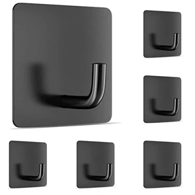 Afbeelding van Newaner 6 stuks handdoekhaken, roestvrij staal, wandhaken, haken, zelfklevend, badkamer en keuken, handdoekhouder, kledinghaken, zonder boren, voor huishouden, badkamer, kantoor, kast (zwart)