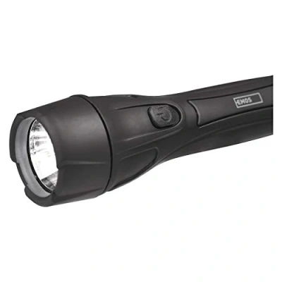 Afbeelding van EMOS ultralichte LED zaklamp met polsband, schokbestendige handlamp helderheid 55lm, lichtstraal 125m, looptijd 16 St, kunststof, werkt op batterijen, zwart