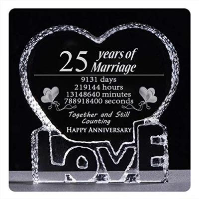 Afbeelding van 25e zilveren huwelijksverjaardag romantische geschenken voor vrouw paar man 25 jaar huwelijk kristal aanwezig haar hem presse papier aandenken (25 jaar)