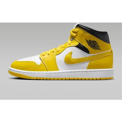 Afbeelding van Jordan AIR 1 MID Sneakers hoog, Dames, Maat: 44, White/vivid sulfur/black Leer en imitatieleer