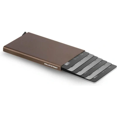 Afbeelding van Walletstreet Uitschuifbare Pasjeshouder DS Type Aluminium Creditcardhouder Card Protector Anti Skim/ RFID 8 Pasjes Bruin