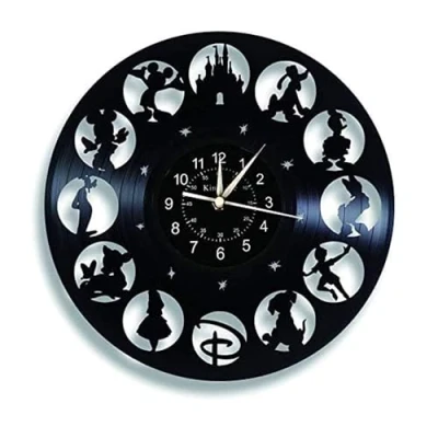 Afbeelding van Smotly Mickey Mouse Vinyl wandklok, vintage klok, LED hangend bedlampje, 7 kleuren, cartoon, Disney geschenken, verjaardagsgeschenken, handgemaakte hoofdwanddecoratie, E, zonder licht